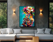 Grandmother and Kids Black children wall art for home decor