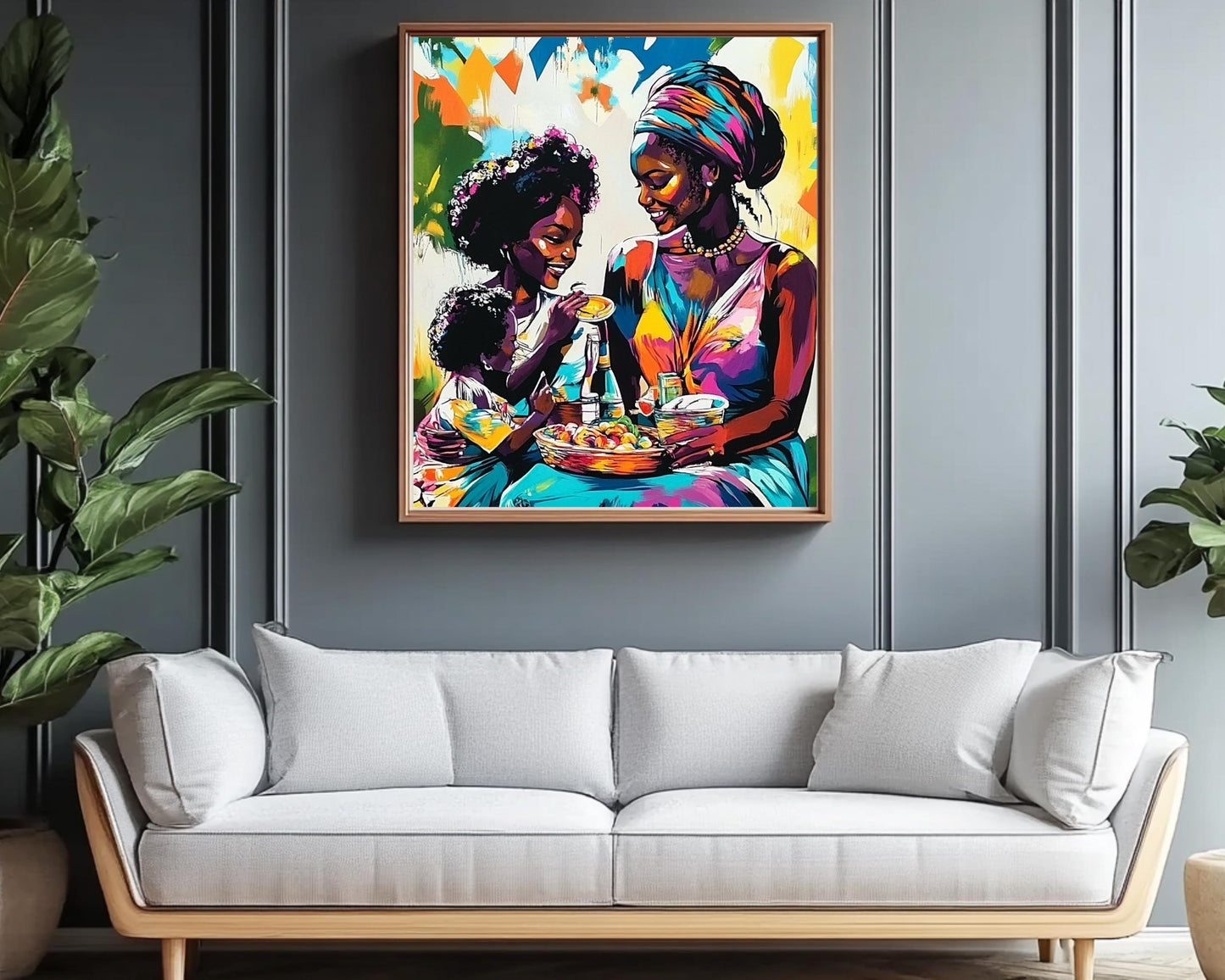 Black Family Sharing Meal | African American Art | Colorful Abstract Canvas Print | Family Bond Wall Art | Joyful Home Decor