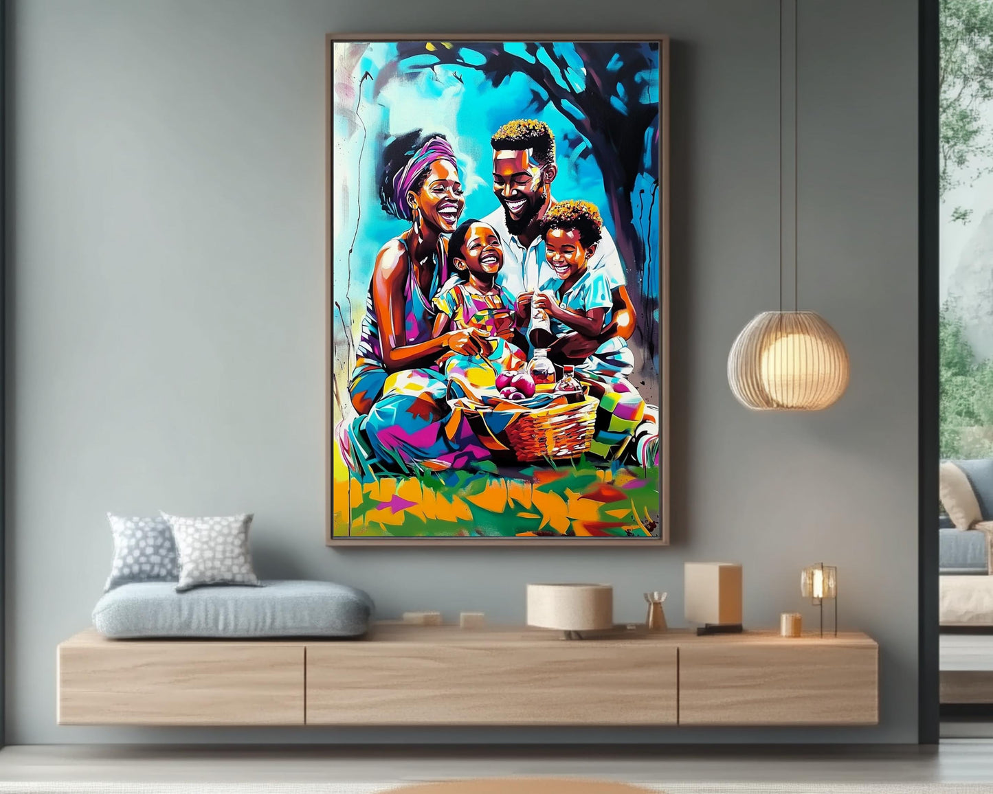 Black Family Picnic | African American Art | Colorful Abstract Canvas Print | Family Bond Wall Art | Joyful Home Decor