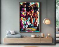 Abstract African American wall art featuring vibrant colors and dynamic shapes, perfect for modern home decor.