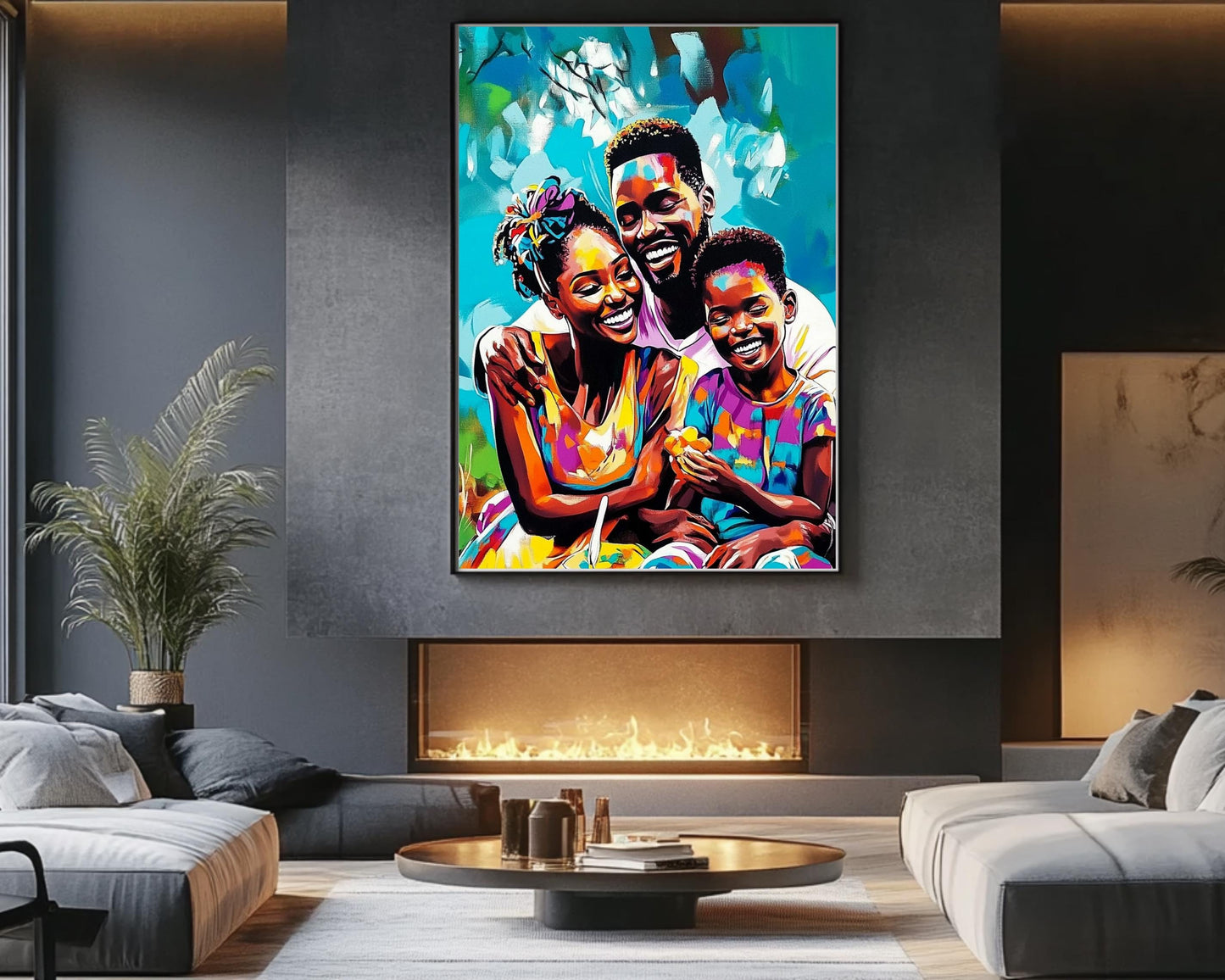 Black Family Picnic | African American Art | Colorful Abstract Canvas Print | Family Bond Wall Art | Joyful Home Decor