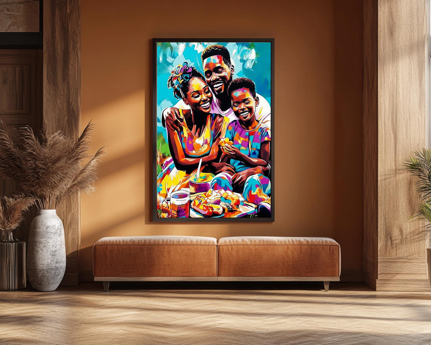 Black Family Picnic | African American Art | Colorful Abstract Canvas Print | Family Bond Wall Art | Joyful Home Decor