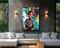Vibrant abstract canvas art showcasing African American culture, perfect for adding a unique touch to your home decor.