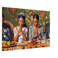 Black Family Prayer at Dinner, a heartfelt piece of African American wall art showcasing unity and tradition.