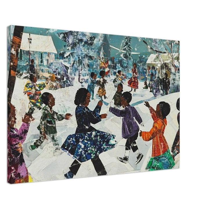 Christmas Snow Day African American wall art depicting a joyful winter scene with vibrant colors and festive elements.