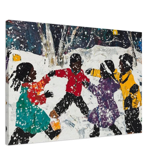 Black Children Playing in Snow | African American Christmas Art | Festive Winter Scene Canvas | Snow Day Wall Decor for Christmas Home