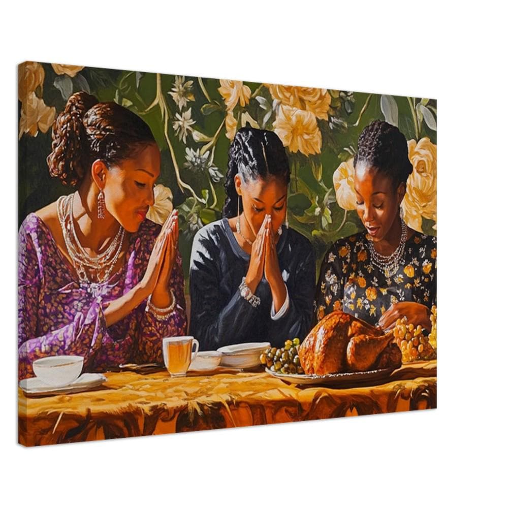 Black Family Praying at Thanksgiving Dinner | African American Thanksgiving Art | Festive Holiday Feast Canvas | Warm Fall Home Decor