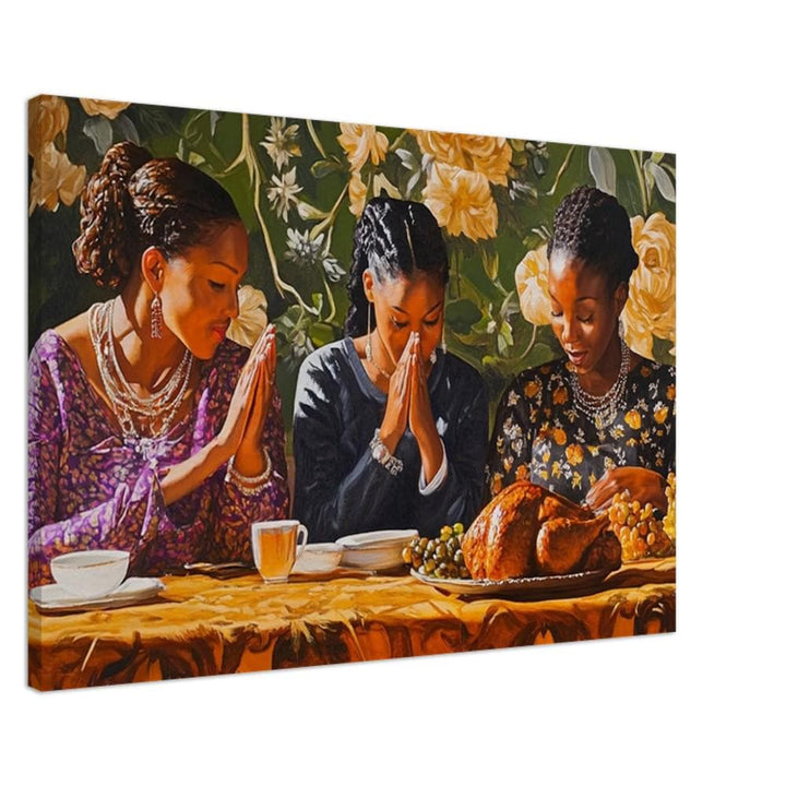 Thanksgiving Prayer Black Family wall art featuring an intricate design celebrating unity and culture. Ideal for African American wall art.