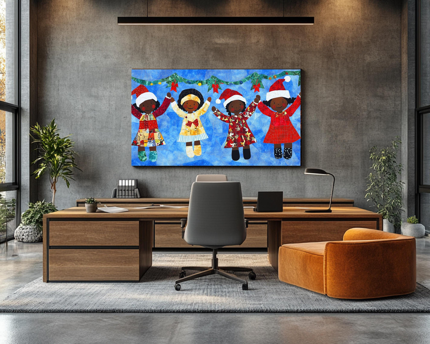 Faith Ringgold Quilt-Style Christmas Art | Black Children Holiday Decor | African American Wall Art