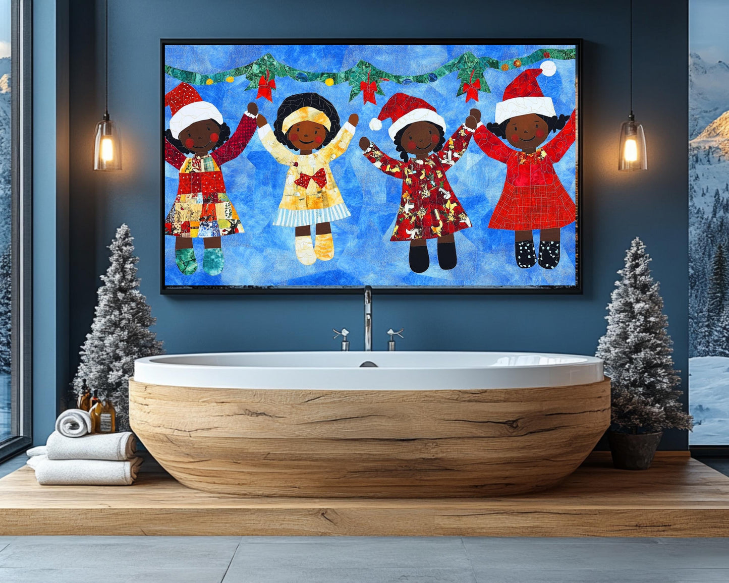 Faith Ringgold Quilt-Style Christmas Art | Black Children Holiday Decor | African American Wall Art