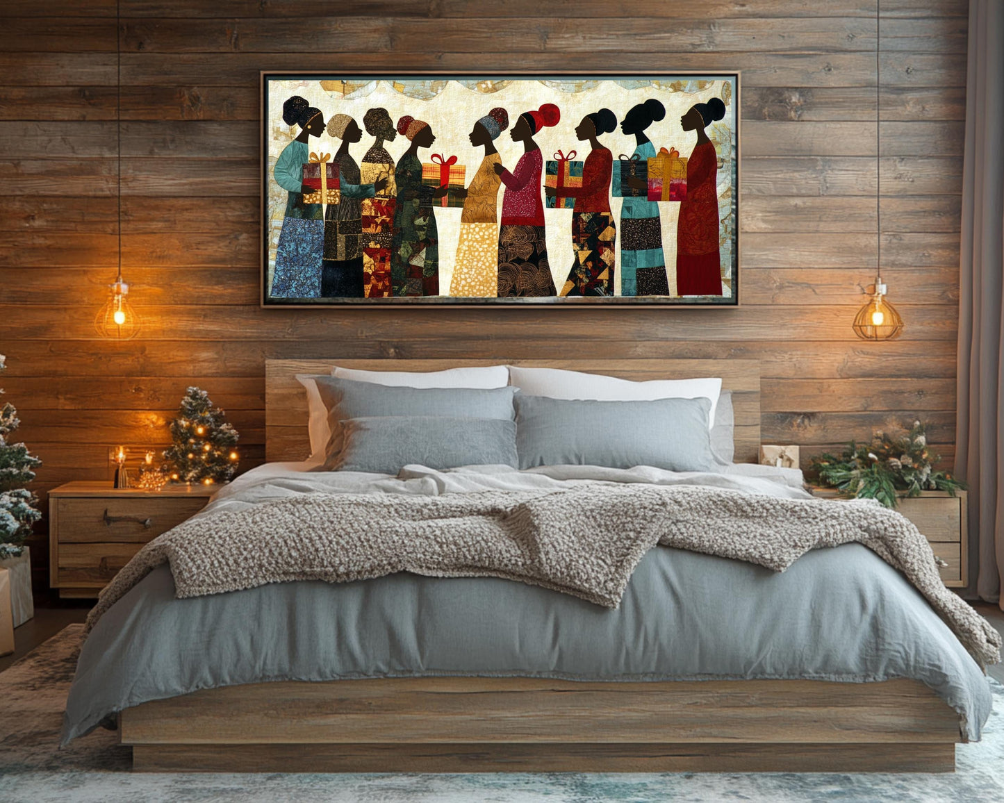 Faith Ringgold-Inspired Quilt Art | Black Women Exchanging Gifts | African American Cultural Wall Decor