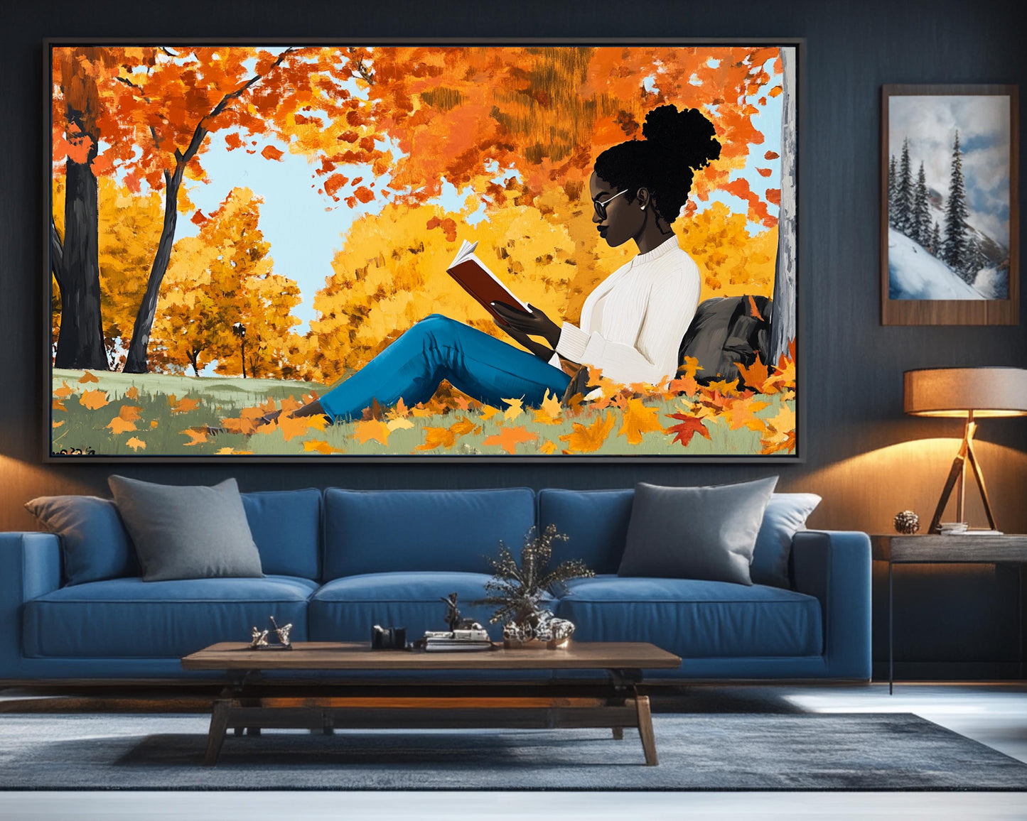 Black Woman Reading in Fall Park | African American Fall Art | Cozy Autumn Canvas Print | Relaxing Fall Decor | Modern Home Art