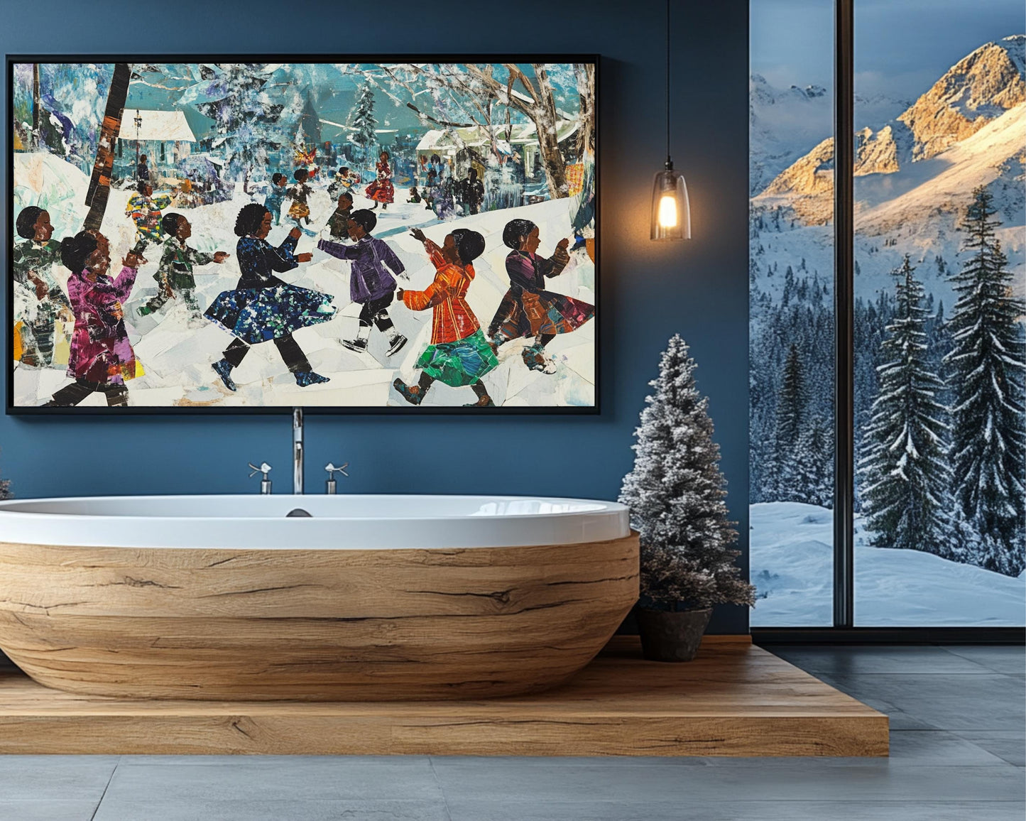 Black Children Playing in the Snow | African American Christmas Art | Festive Winter Scene Canvas | Holiday Wall Decor for Christmas