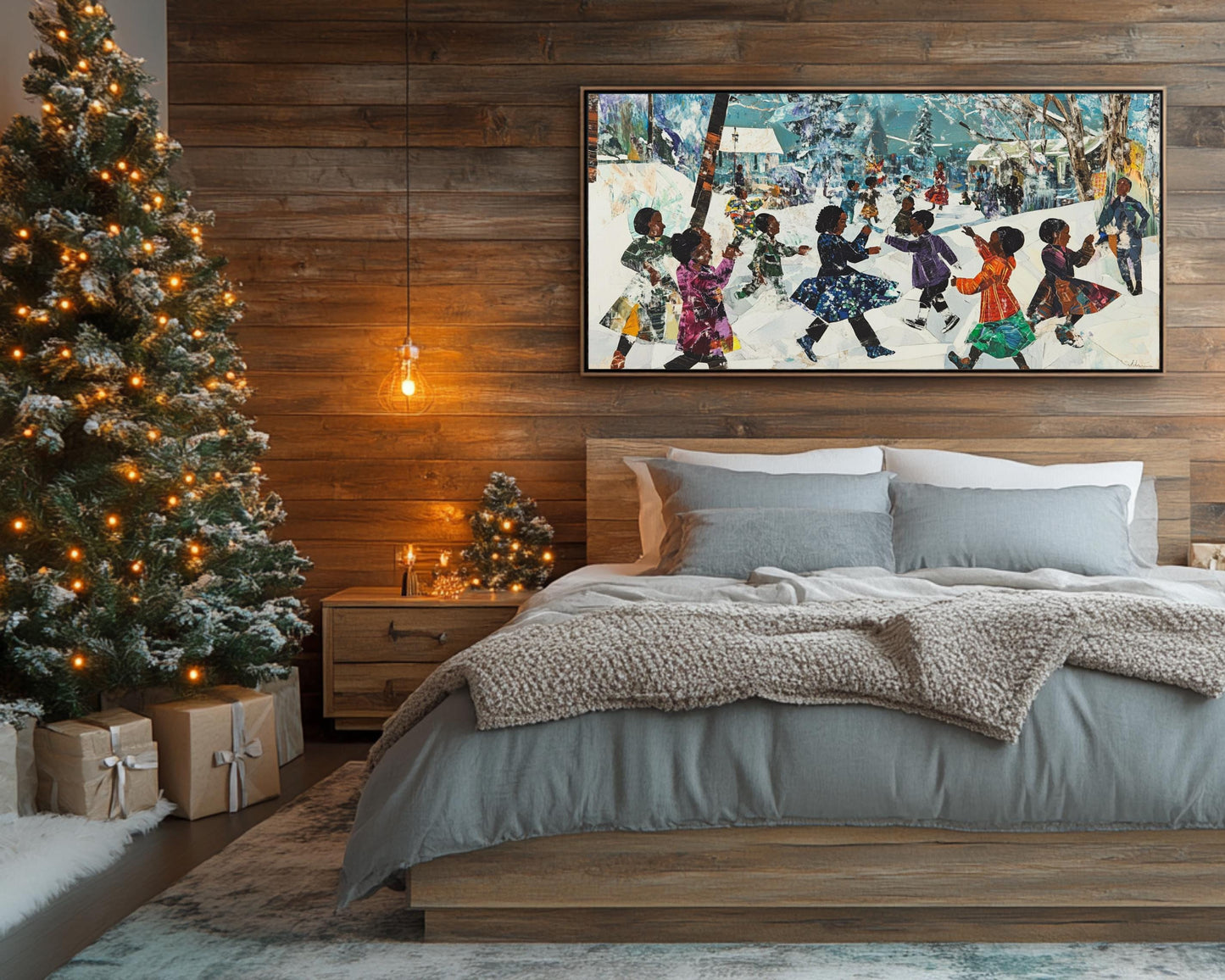 Black Children Playing in the Snow | African American Christmas Art | Festive Winter Scene Canvas | Holiday Wall Decor for Christmas