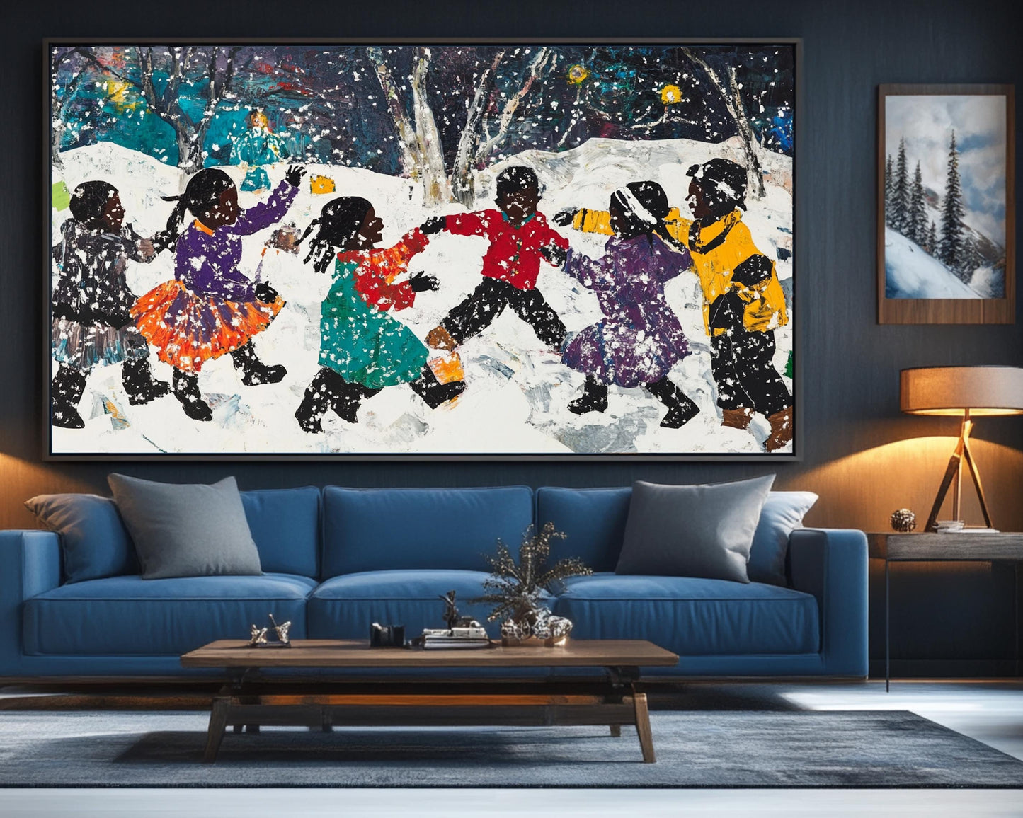 Black Children Playing in Snow | African American Christmas Art | Festive Winter Scene Canvas | Snow Day Wall Decor for Christmas Home