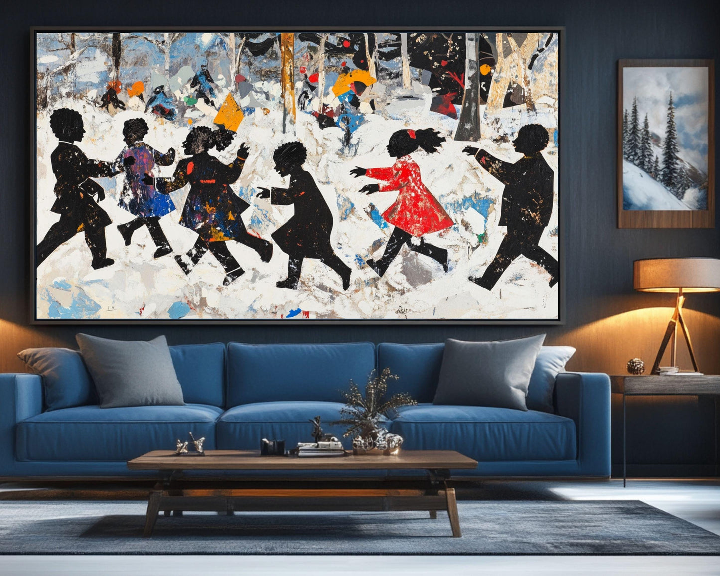 Black Children Playing in Snow | African American Winter Art | Festive Holiday Snow Scene Canvas | Vibrant Christmas Wall Decor