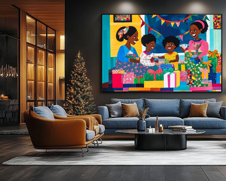 Black Family Christmas Morning African American Wall Art