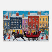 Black Santa in a sleigh, vibrant colors make this African American wall art a festive Christmas decoration.