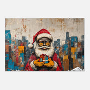 Urban Black Santa canvas art, featuring a festive depiction of Santa in vibrant colors, a unique piece of African American wall art.
