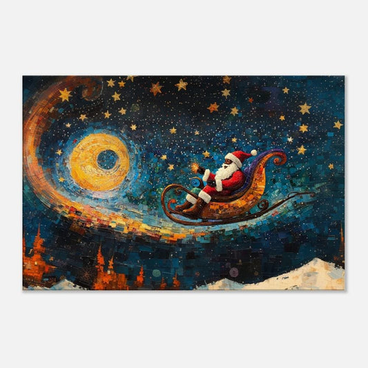 Cosmic Christmas Ride | Black Santa Sleigh Art | Holiday Space Adventure | Winter Night Sky Decor | Unique Christmas Gift