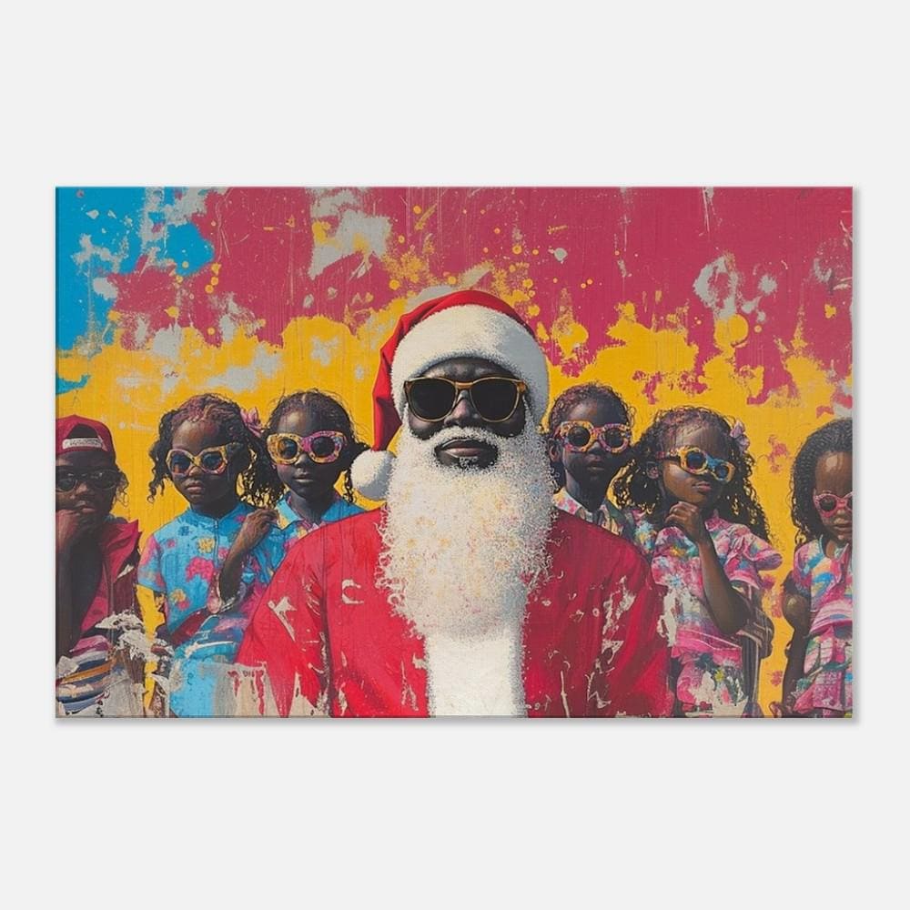 Black Santa with Cool Kids in Sunglasses | Colorful Christmas Wall Art | African American Holiday Decor | Fall and Christmas Art