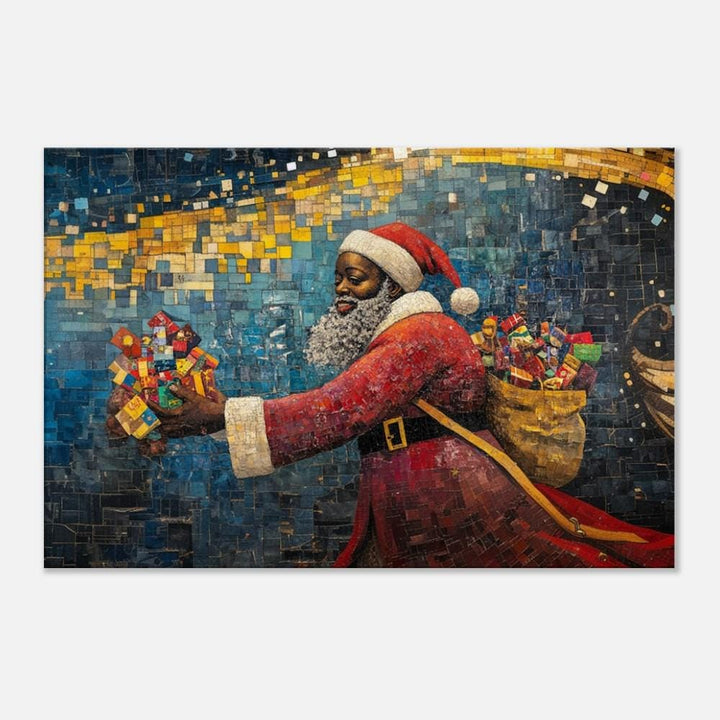 Black Santa Quilt Style Black culture wall art canvas print by MoomZee Artwork