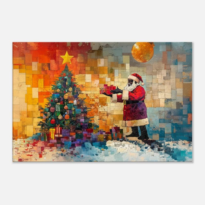 Black Santa Collage with Gifts African American Christmas Wall Art