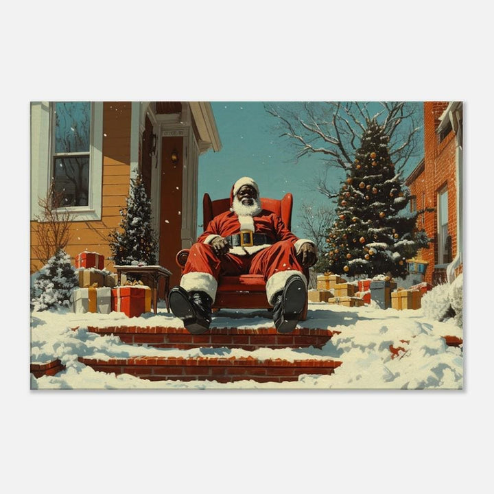 Cozy Black Santa Christmas Black culture wall art canvas print by MoomZee Artwork