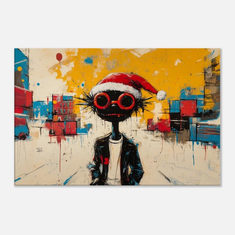 Urban Black Santa canvas art featuring vibrant street art, perfect as african american wall art for festive decor.