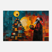 Geometric Black Santa African American abstract art canvas print by MoomZee Artwork