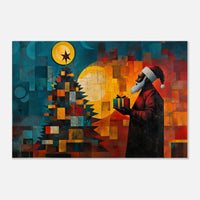 Geometric Black Santa canvas art featuring vibrant colors, perfect for enhancing any space with African American wall art.