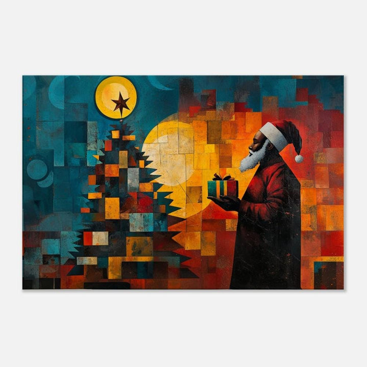 Geometric Black Santa African American abstract art canvas print by MoomZee Artwork