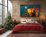 Geometric Black Santa cultural wall decor print by MoomZee Artwork