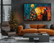 Geometric Black Santa African American abstract art artwork by MoomZee Artwork