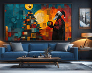 Alternate view of Geometric Black Santa African American abstract art canvas print