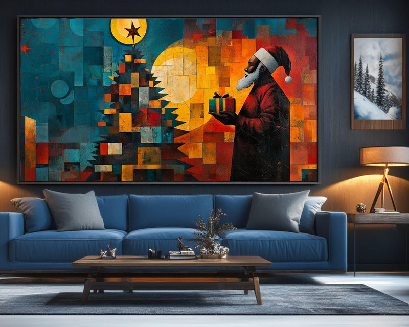 Geometric Black Santa African American Wall Art