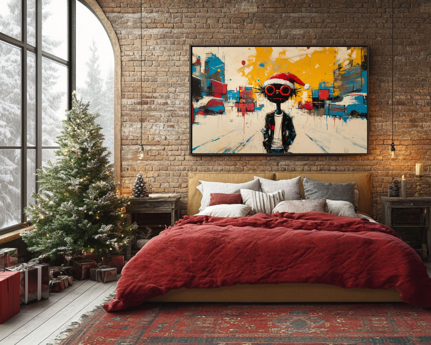 Urban Black Santa Art | Basquiat-Inspired Christmas Wall Print | Abstract Street Art Canvas | Modern Holiday Decor | Unique Christmas Gift