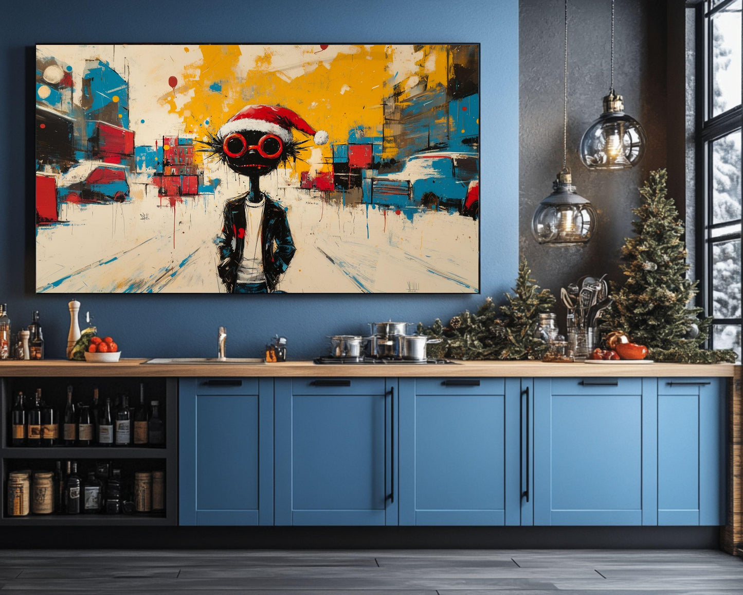 Urban Black Santa Art | Basquiat-Inspired Christmas Wall Print | Abstract Street Art Canvas | Modern Holiday Decor | Unique Christmas Gift