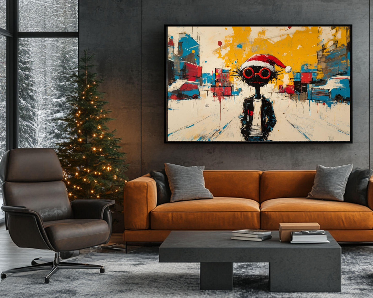 Urban Black Santa Art | Basquiat-Inspired Christmas Wall Print | Abstract Street Art Canvas | Modern Holiday Decor | Unique Christmas Gift