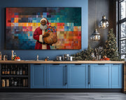 Quilt Style Black Santa Black culture wall art artwork by MoomZee Artwork