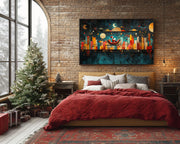 Black Santa Sleigh Ride Over City Christmas Black culture wall art artwork view