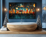Black Santa Sleigh Ride Over City African American Christmas Wall Art