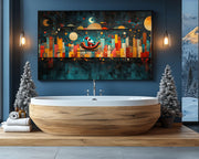 Alternate view of Black Santa Sleigh Ride Over City Christmas Black culture wall art canvas print
