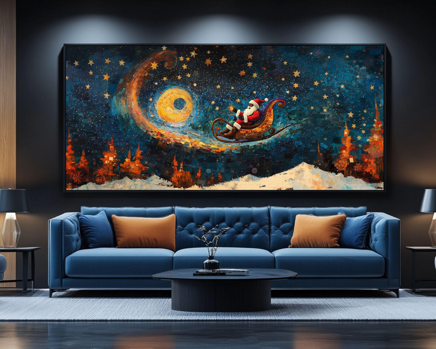 Cosmic Christmas Ride | Black Santa Sleigh Art | Holiday Space Adventure | Winter Night Sky Decor | Unique Christmas Gift