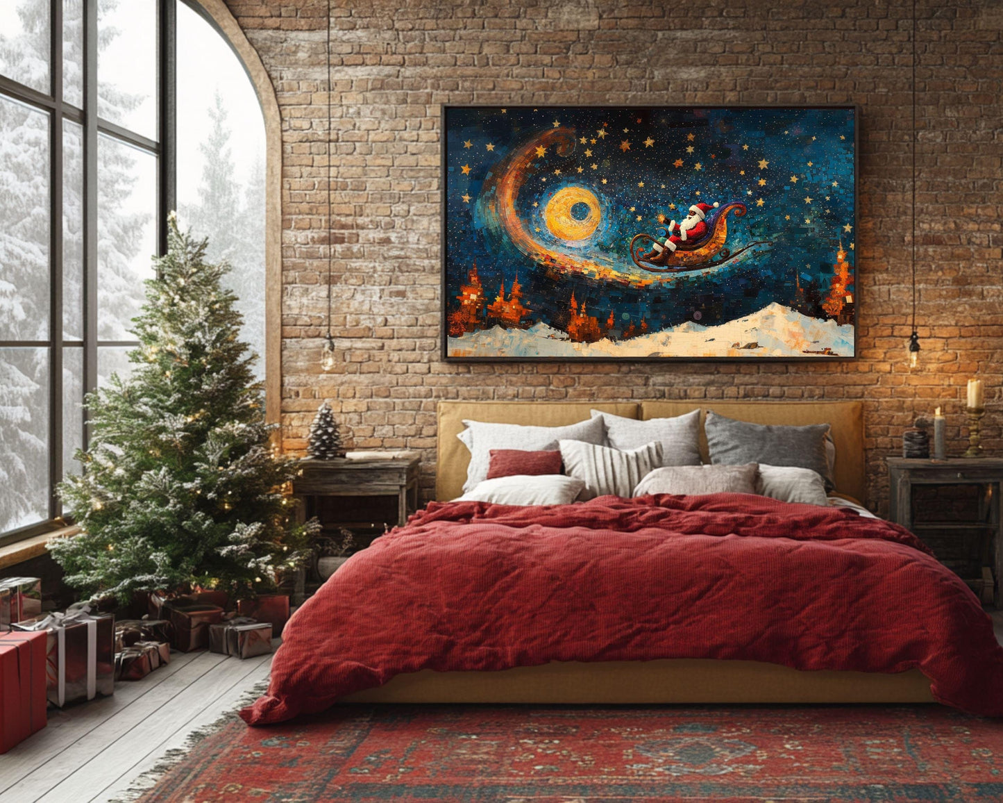 Cosmic Christmas Ride | Black Santa Sleigh Art | Holiday Space Adventure | Winter Night Sky Decor | Unique Christmas Gift