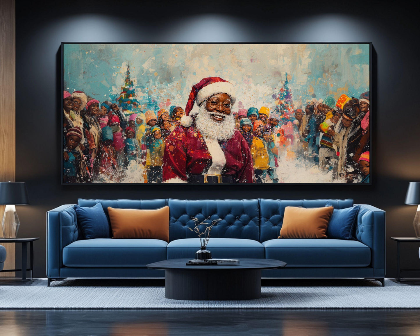 Black Santa Christmas Celebration | Joyful Holiday Art | Winter Wonderland | Festive Family Art | Unique Christmas Wall Decor