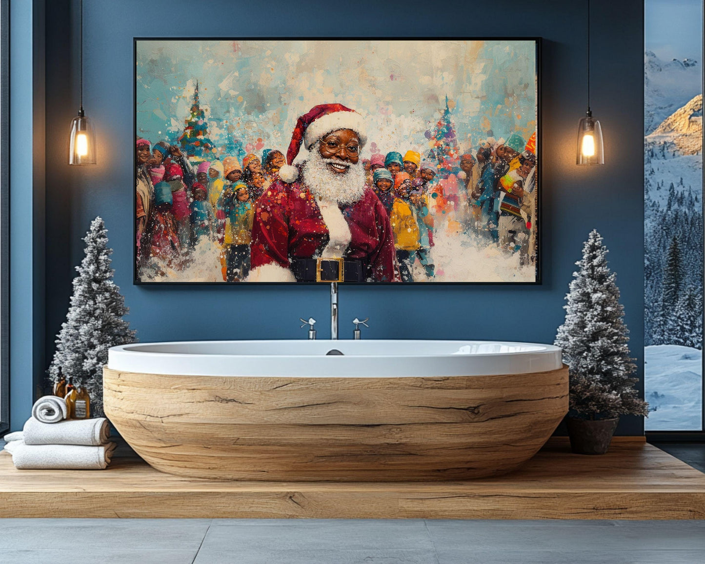 Black Santa Christmas Celebration | Joyful Holiday Art | Winter Wonderland | Festive Family Art | Unique Christmas Wall Decor