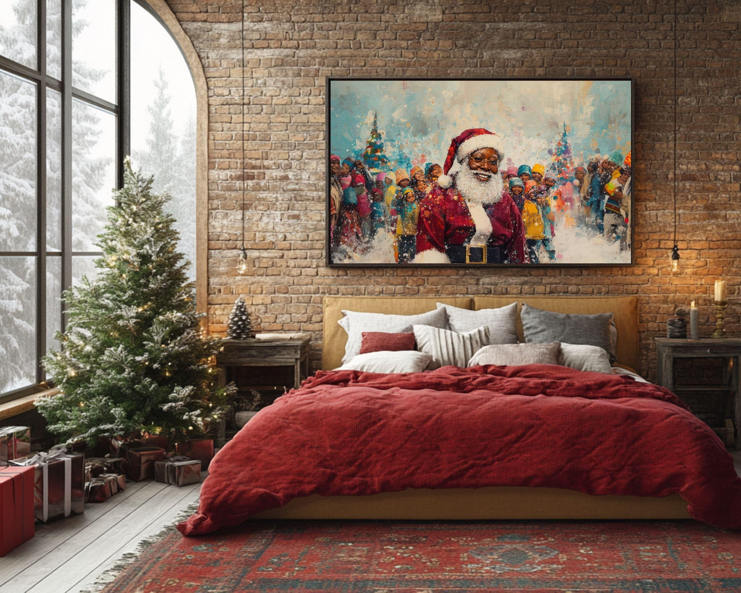 Black Santa Christmas Celebration | Joyful Holiday Art | Winter Wonderland | Festive Family Art | Unique Christmas Wall Decor