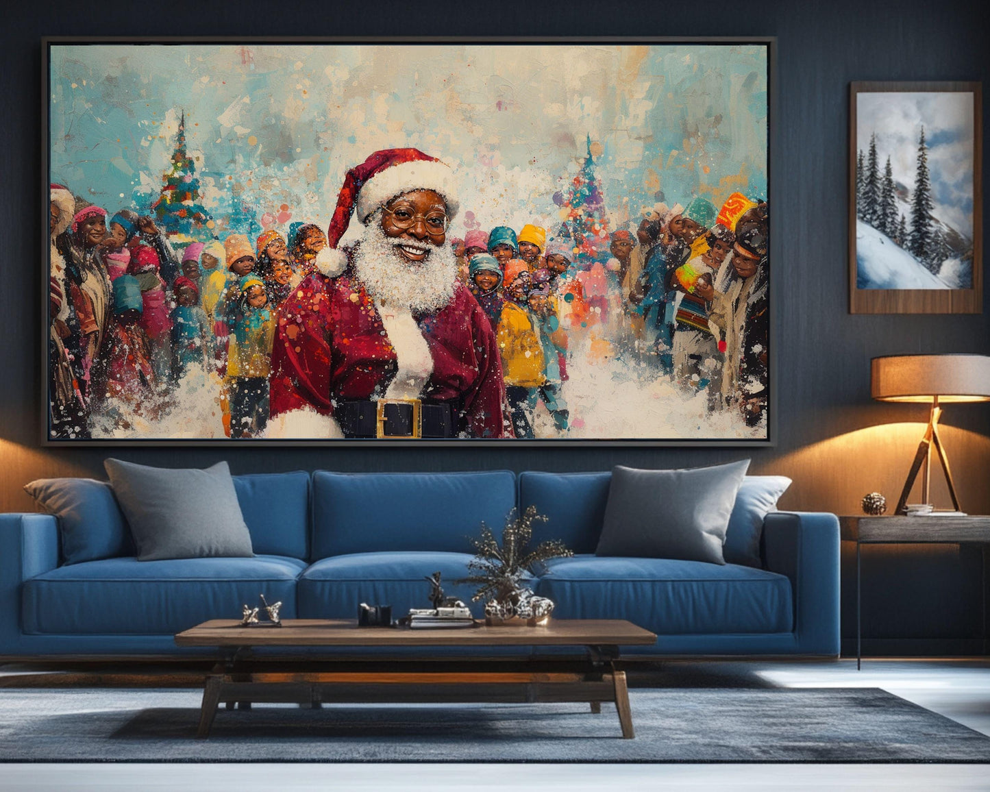 Black Santa Christmas Celebration | Joyful Holiday Art | Winter Wonderland | Festive Family Art | Unique Christmas Wall Decor