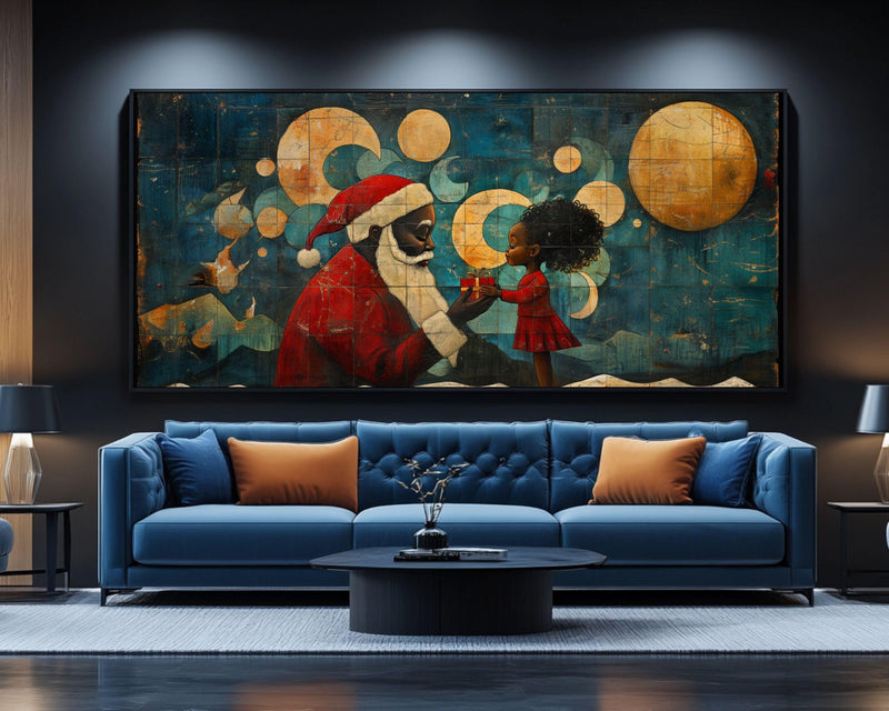 Santa and Girl African American Christmas Wall Art